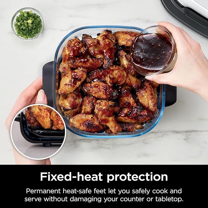 Ninja 2.5-QT CleanCrisp™ Glass Container with Storage lid, Compatible with Ninja Crispi Portable Cooking System, Microwave, Freezer & Dishwasher Safe, PFAS & PTFE Free Glass Cooking Surface, XSKSFNMED