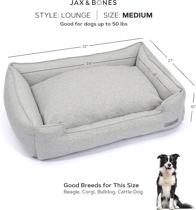 Jax & Bones Dog Bed Lounge - Machine Washable Bed for Dogs - Extra Heavy Duty Bolstered Sides - Medium Stonewash Blue Dog Mat Beds | 32 x 27 Inches