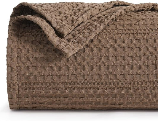 PHF Lightweight Waffle Weave Blanket Twin Size 66"x 90", Soft Woven Summer Blanket for Hot Sleepers - Aesthetic Home Decor for Couch Bed Sofa, Pet Friendly, Cocoa Brown