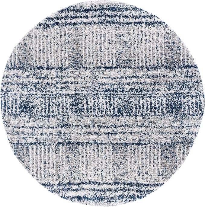 SAFAVIEH Jericho Shag Collection Area Rug - 8' Round, Navy & Ivory, Non-Shedding & Easy Care, 1.2-inch Thick, Ideal for The Living Room, Dining Room, Bedroom (JER100N-8R)