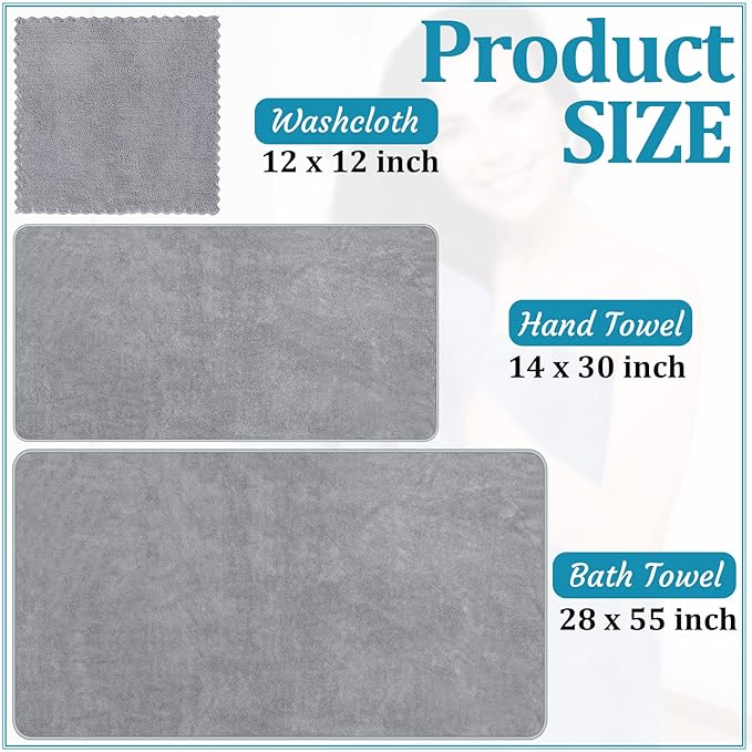 18 Pcs Microfiber Bath Towel Set 6 Bath Towels 6 Hand Towels 6 Washcloths Soft Coral Velvet Highly Absorbent Bathroom Towel for Fitness Sports Yoga Travel(Cute Colors)