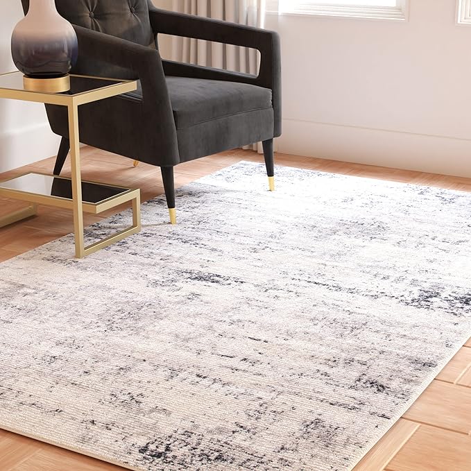 SAFAVIEH Amelia Collection Area Rug - 3' Square, Ivory & Grey, Modern Abstract Design, Non-Shedding & Easy Care, Ideal for High Traffic Areas in Living Room, Bedroom (ALA700C)