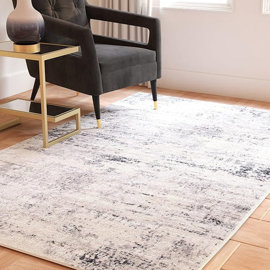 SAFAVIEH Amelia Collection Area Rug - 3' Square, Ivory & Grey, Modern Abstract Design, Non-Shedding & Easy Care, Ideal for High Traffic Areas in Living Room, Bedroom (ALA700C)