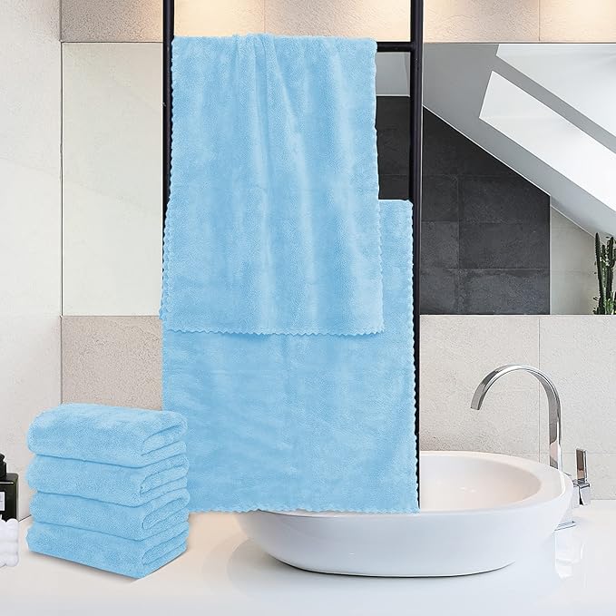 6 Pack Premium Hand Towels - Quick Drying - Microfiber Coral Velvet Highly Absorbent Towels - Multipurpose Use as Hotel, Bathroom, Shower, Spa, Hand Towel 16 x 28 inches (Aquamarine)