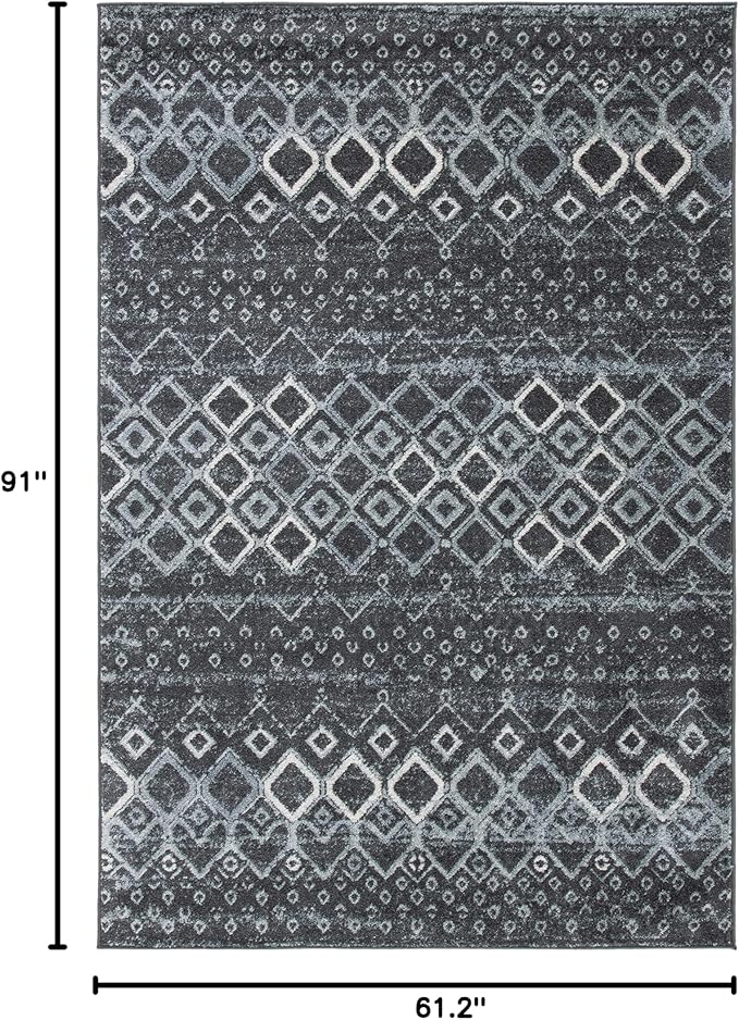 SAFAVIEH Amsterdam Collection Area Rug - 5'1" x 7'6", Dark Grey & Light Grey, Moroccan Boho Design, Non-Shedding & Easy Care, Ideal for High Traffic Areas in Living Room, Bedroom (AMS108J)