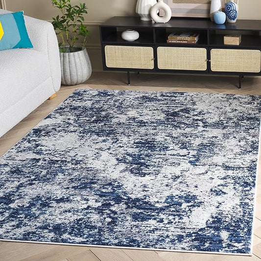 SAFAVIEH Amelia Collection Area Rug - 5'3" x 7'6", Ivory & Navy, Modern Abstract Design, Non-Shedding & Easy Care, Ideal for High Traffic Areas in Living Room, Bedroom, Dining (ALA705A-5)