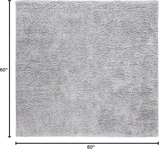 SAFAVIEH August Shag Collection Area Rug - 5' Square, Silver, Solid Design, Non-Shedding & Easy Care, 1.5-inch Thick Ideal for High Traffic Areas in Living Room, Bedroom (AUG200G)