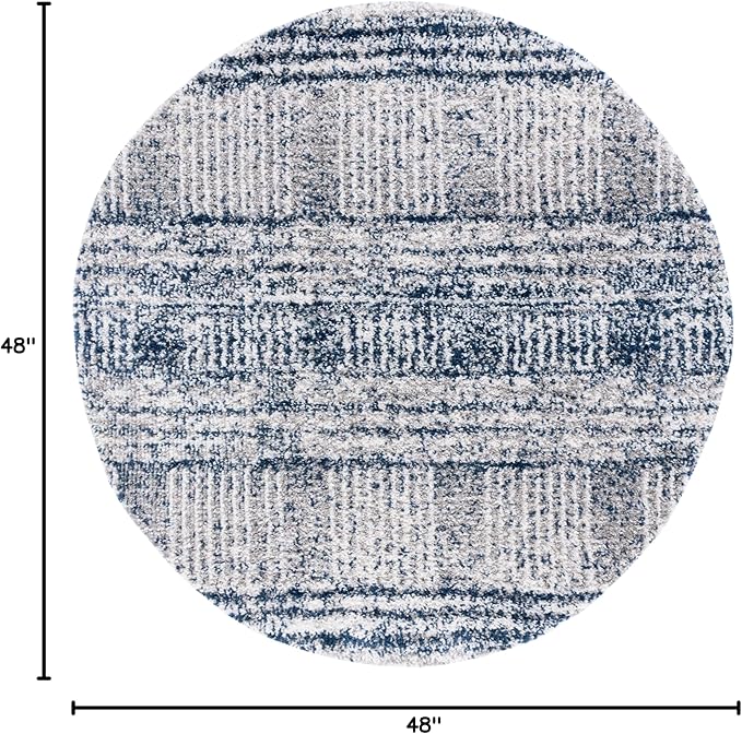 SAFAVIEH Jericho Shag Collection Area Rug - 4' Round, Navy & Ivory, Non-Shedding & Easy Care, 1.2-inch Thick, Ideal for The Living Room, Dining, Bedroom (JER100N)