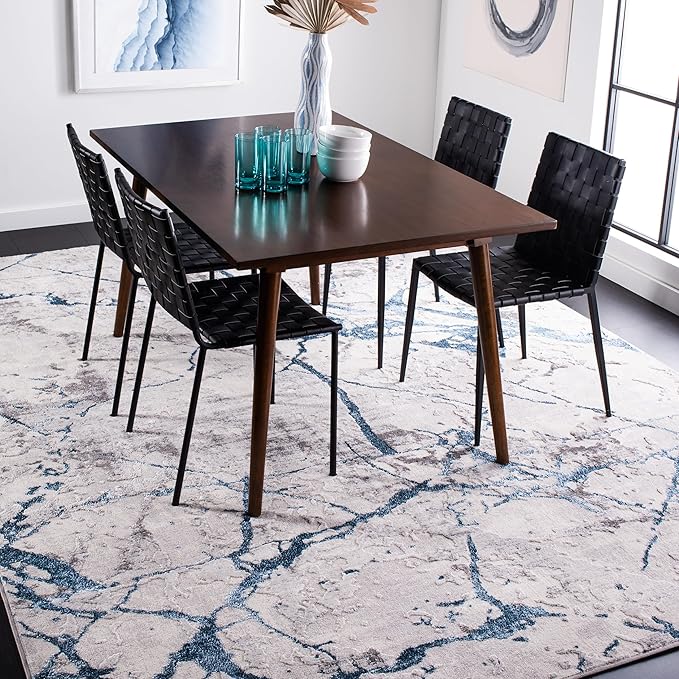 SAFAVIEH Amelia Collection X-Large Area Rug - 12' x 15', Grey & Blue, Modern Abstract Design, Non-Shedding & Easy Care, Ideal for High Traffic Areas in Living Room, Bedroom (ALA293F)