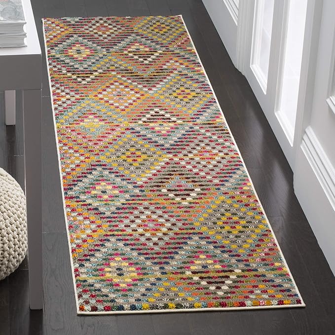 SAFAVIEH Monaco Collection Runner Rug - 2'2" x 10', Multi & Beige, Boho Diamond Design, Non-Shedding & Easy Care, Ideal for High Traffic Areas in Living Room, Bedroom (MNC204F)