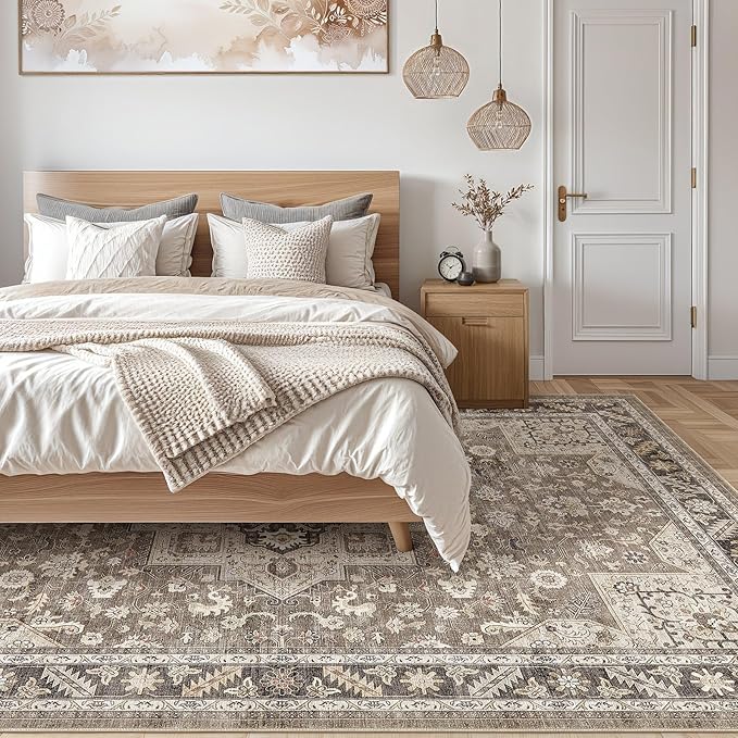 Vintage Living Room Area Rug 12x15 - Large Soft Washable Oriental Traditional Distressed Farmhouse Rugs for Bedroom - Indoor Floor Accent Carpet for Home Office House Decor - Brown