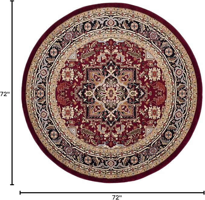 SAFAVIEH Lyndhurst Collection Area Rug - 6' Round, Red & Black, Traditional Oriental Design, Non-Shedding & Easy Care, Ideal for High Traffic Areas in Living Room, Bedroom (LNH330B)