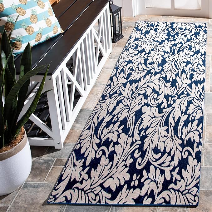 SAFAVIEH Area Rug 8x10 - Amherst Collection - Large - Navy & Ivory, Floral Pattern, Non-Shedding & Easy Cleaning, Ideal for Living Room, Bedroom, Office, Dining Space (AMT425P)