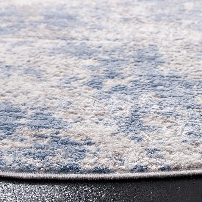 SAFAVIEH Amelia Collection Area Rug - 9' Round, Grey & Blue, Modern Abstract Design, Non-Shedding & Easy Care, Ideal for High Traffic Areas in Living Room, Bedroom (ALA705F)