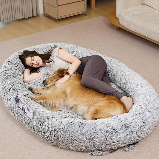 Human Dog Bed, 74.8''x47.2''x13.7'' Size Fits Adult and Pet Washable Giant People Dog Bed, Grey