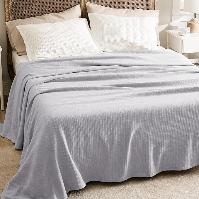 Bedsure GentleSoft 100% Cotton Large Blanket Oversized King for Bed 120x94 inches - Breathable Soft Cozy Herringbone Woven Blanket for Summer Spring, Couch Cover, Cool Grey