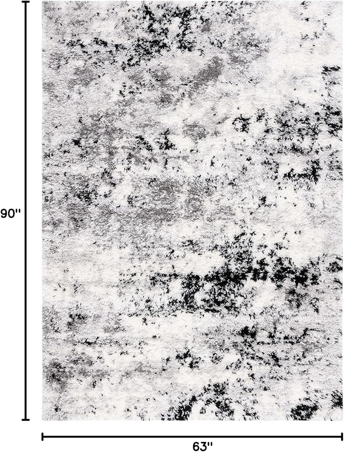 SAFAVIEH Lindsay Shag Collection Area Rug - 5'3" x 7'6", Grey & Black Ivory, Modern Design, 1.8-inch Thick, Ideal for High Traffic Area in Living Room, Bedroom, Dining (LNS556G-5)