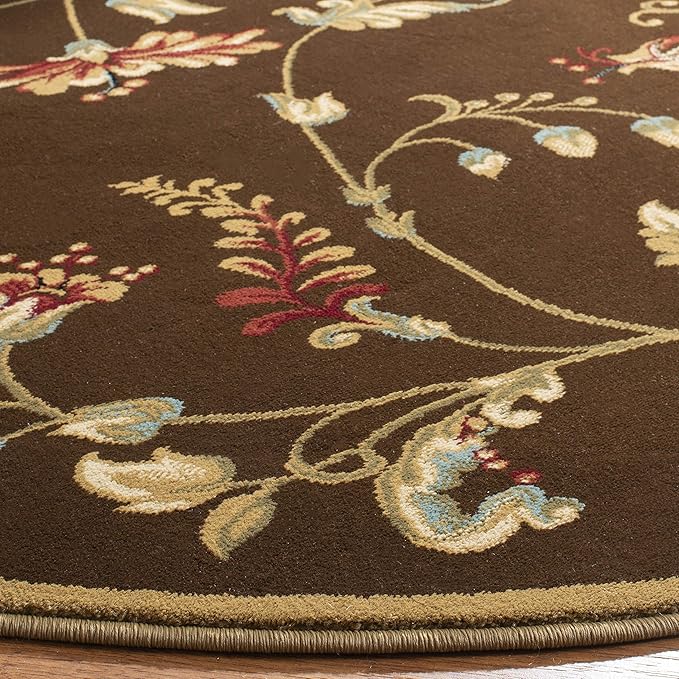 SAFAVIEH Lyndhurst Collection Area Rug - 5'3" Round, Brown & Multi, Traditional Floral Design, Non-Shedding & Easy Care, Ideal for High Traffic Areas in Living Room, Bedroom (LNH552-2591)