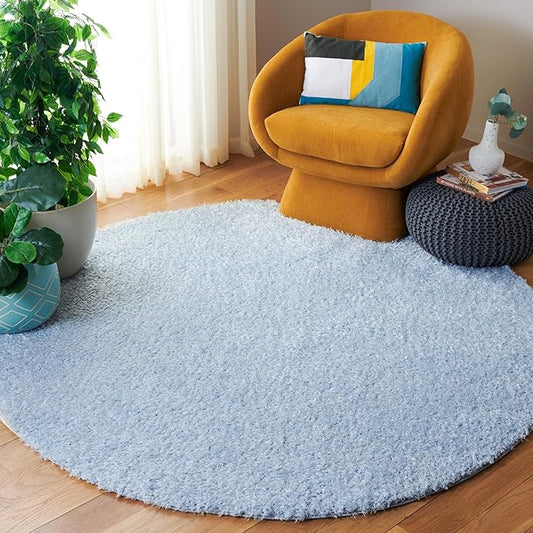 SAFAVIEH Lindsay Shag Collection Round Rug - 6'7" Round, Aqua, Contemporary Design, Ideal for High Traffic Areas in Living Room, Bedroom & Dining Room (LNS560J-7R)