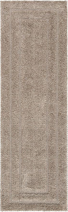 SAFAVIEH Florida Shag Collection Runner Rug - 2'3" x 10', Beige & Beige, Border Design, Non-Shedding & Easy Care, 1.2-inch Thick Ideal for High Traffic Areas in Living Room, Bedroom (SG454-1313)