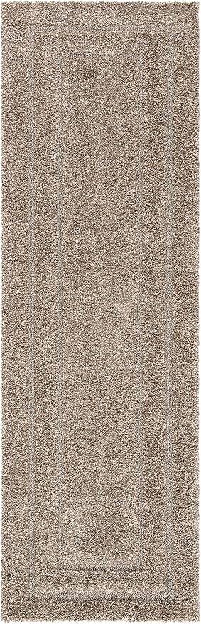 SAFAVIEH Florida Shag Collection Runner Rug - 2'3" x 15', Beige & Beige, Border Design, Non-Shedding & Easy Care, 1.2-inch Thick Ideal for High Traffic Areas in Living Room, Bedroom (SG454-1313)