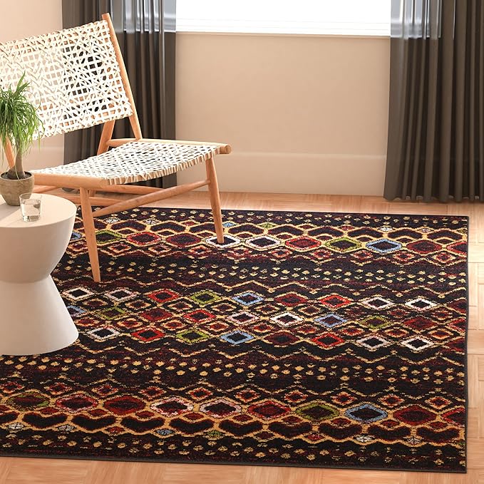 SAFAVIEH Amsterdam Collection Area Rug - 5'1" x 7'6", Black & Multi, Moroccan Boho Design, Non-Shedding & Easy Care, Ideal for High Traffic Areas in Living Room, Bedroom (AMS108P)