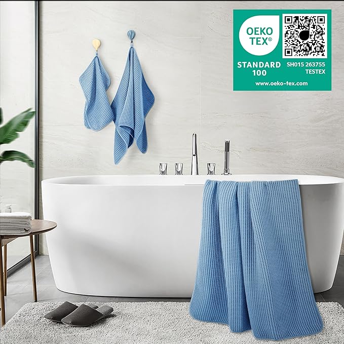 430 GSM Microfiber Quick Dry Lint Free Oversize Bath Towel Set, 6 Piece (Waffle Weave)