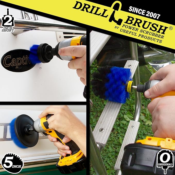 Kayak - Cleaning Supplies - Drill Brush - Boat Accessories - Hull, Deck, Fiberglass, Gel Coat, Carpet, Seats - Spin Brush Kit - Pond Scum, Oily Residue, Weeds, Barnacles, Oxidation - Canoe