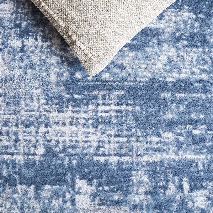SAFAVIEH Amelia Collection Area Rug - 6'7" Square, Ivory & Steel Blue, Modern Abstract Design, Non-Shedding & Easy Care, Ideal for High Traffic Areas in Living Room, Bedroom, Dining (ALA700D-7SQ)