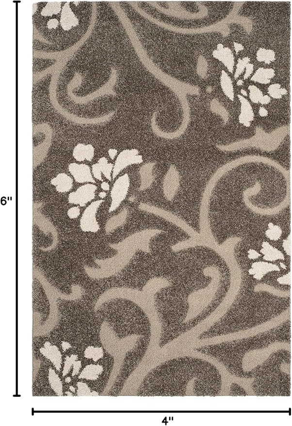 SAFAVIEH Florida Shag Collection Accent Rug - 4' x 6', Smoke & Beige, Floral Design, Non-Shedding & Easy Care, 1.2-inch Thick Ideal for High Traffic Areas in Foyer, Living Room, Bedroom (SG464-7913)