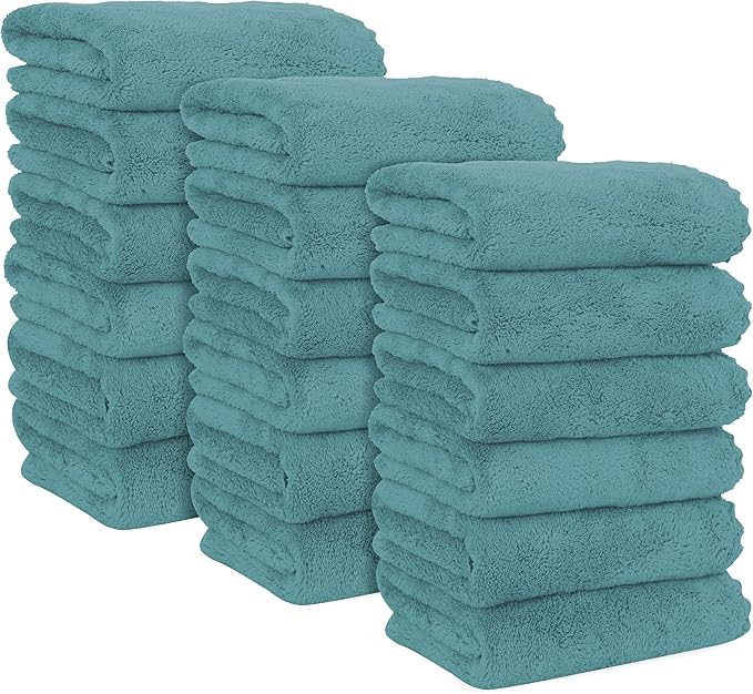 18 Pack Premium Hand Towels - Quick Drying - Microfiber Coral Velvet Highly Absorbent Towels - Multipurpose Use as Hotel, Bathroom, Shower, Spa, Hand Towel 16 x 28 inches (Teal)