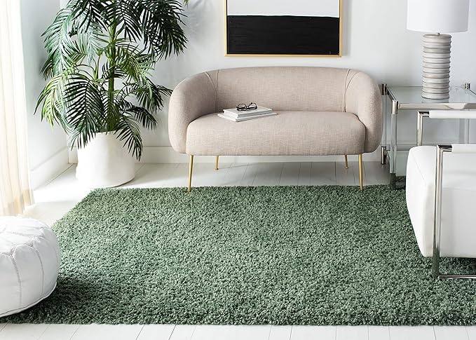 SAFAVIEH August Shag Collection Area Rug - 10' x 14', Green, Solid Design, Non-Shedding & Easy Care, 1.5-inch Thick Ideal for High Traffic Areas in Living Room, Bedroom (AUG200Y)