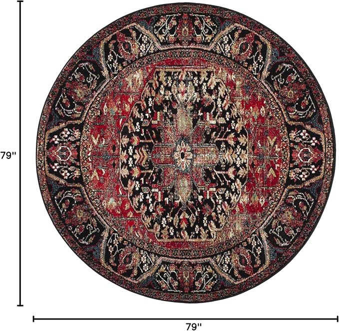 SAFAVIEH Vintage Hamadan Collection Area Rug - 6'7" Round, Red & Multi, Oriental Traditional Persian Design, Non-Shedding & Easy Care, Ideal for High Traffic Areas in Living Room, Bedroom (VTH215A)