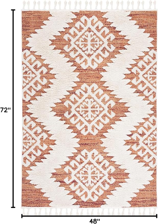SAFAVIEH Moroccan Tassel Shag Collection Accent Rug - 4' x 6', Orange & Ivory, Boho, Non-Shedding & Easy Care, 2-inch Thick Ideal for High Traffic Areas in Entryway, Living Room, Bedroom (MTS652P)