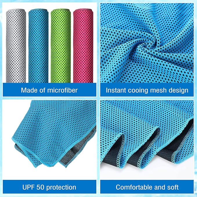 80 Pcs Cooling Towel Bulk 40 x 12 Inch Double Layer Microfiber Chilly Cold Towel for Neck Gym Yoga Running Workout Sports(Rose Red, Light Blue, Green, White)