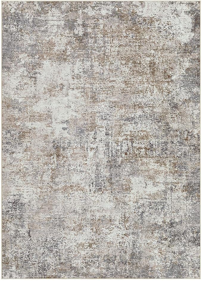 Area Rug Living Room Rugs - 8x10 Washable Large Soft Indoor Neutral Modern Abstract Low Pile Rug Carpet for Bedroom Dining Room Farmhouse Home Office - Brown/Grey/Black