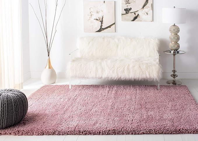 SAFAVIEH Area Rug 8x10 - Fontana Shag Collection - Large - Pink, Solid Pattern, Non-Shedding & Easy Cleaning, Ultra Plush Thick Pile, Ideal for Living Room, Bedroom, Dining Space (FNT800U)