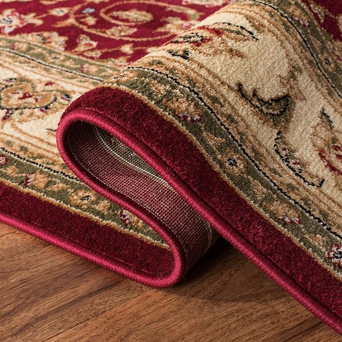 SAFAVIEH Lyndhurst Collection Area Rug - 8' x 11', Red & Ivory, Traditional Oriental Design, Non-Shedding & Easy Care, Ideal for High Traffic Areas in Living Room, Bedroom (LNH312A)