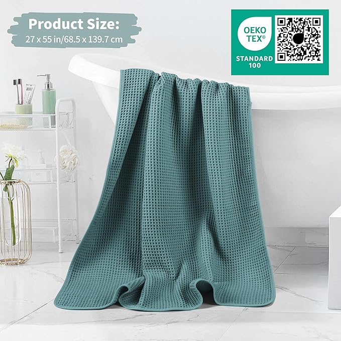 Microfiber Waffle Bath Towels, 4 Pieces, Soft, Absorbent, Fast Drying, Lint Free 430 GSM (Green)