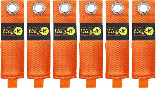 Heavy-Duty Wrap-It Storage Straps - 13-inch (6-Pack) Blaze Orange - Garage Organizer and Extension Cord Hanger for Garage Gadgets