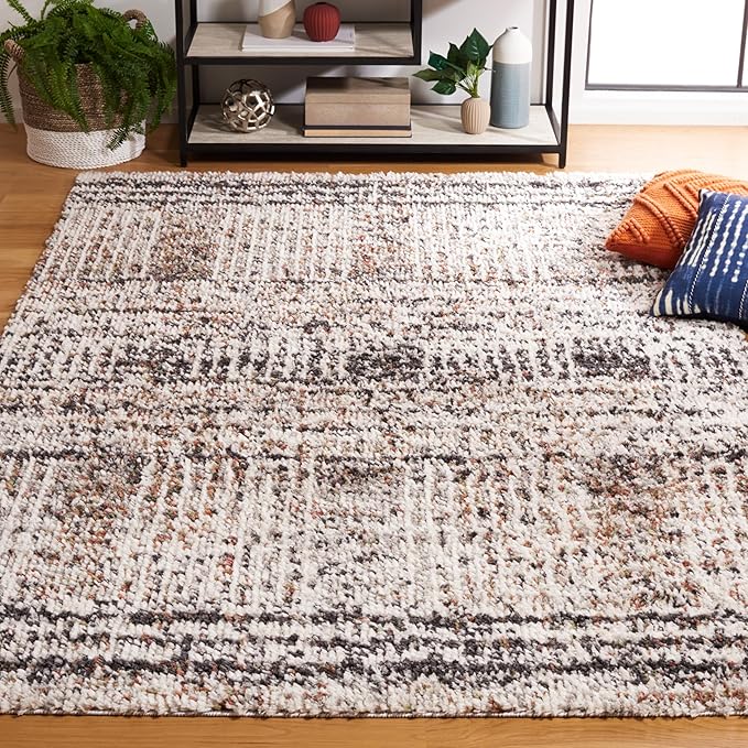 SAFAVIEH Jericho Shag Collection Accent Rug - 4' x 6', Black & Rust, Design, Non-Shedding & Easy Care, 1.2-inch Thick Ideal for High Traffic Areas in Entryway, Living Room, Bedroom (JER100Z)