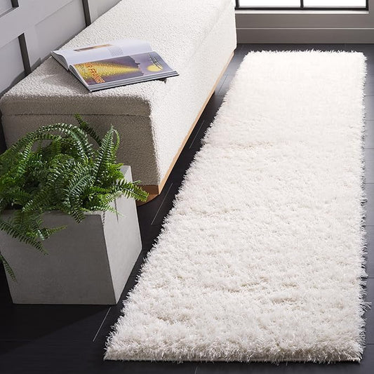 SAFAVIEH Lindsay Shag Collection Runner Rug - 2'2" x 8', Ivory, Solid Design, Plush 1.8-inch Thick, Ideal for High Traffic Areas in Living Room, Bedroom, Dining Room (LNS560A-28)