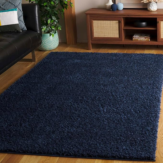 SAFAVIEH Lindsay Shag Collection Area Rug - 4' x 6', Navy, Contemporary Design, Ideal for High Traffic Areas in Living Room, Bedroom & Dining Room (LNS560N-4)
