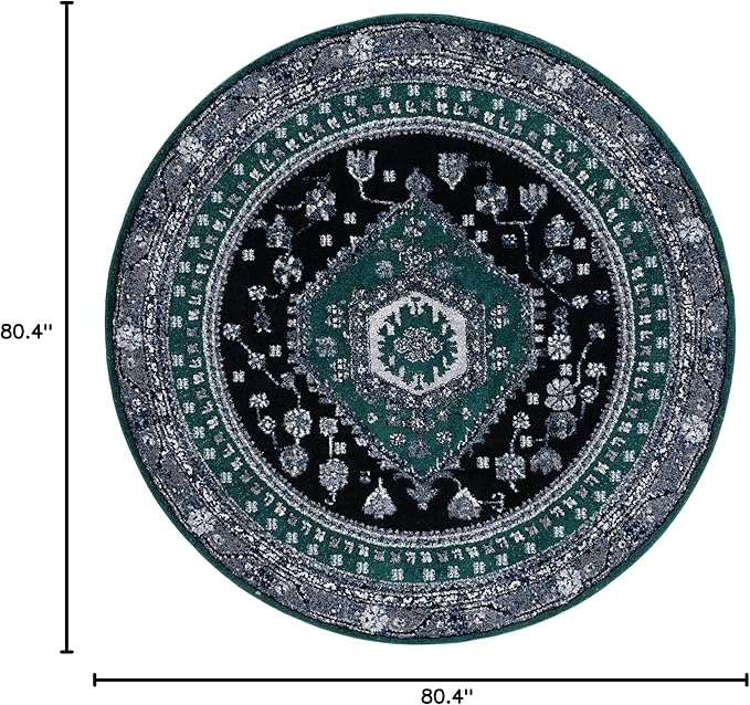 SAFAVIEH Vintage Hamadan Collection Area Rug - 6'7" Round, Green & Black, Traditional Oriental Design, Non-Shedding & Easy Care, Ideal for High Traffic Areas in Living Room, Bedroom (VTH204Y)