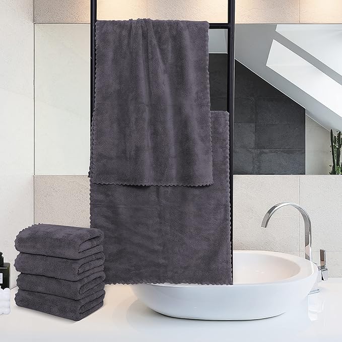12 Pack Premium Hand Towels - Quick Drying - Microfiber Coral Velvet Highly Absorbent Towels - Multipurpose Use as Hotel, Bathroom, Shower, Spa, Hand Towel 16 x 28 inches (Gray)