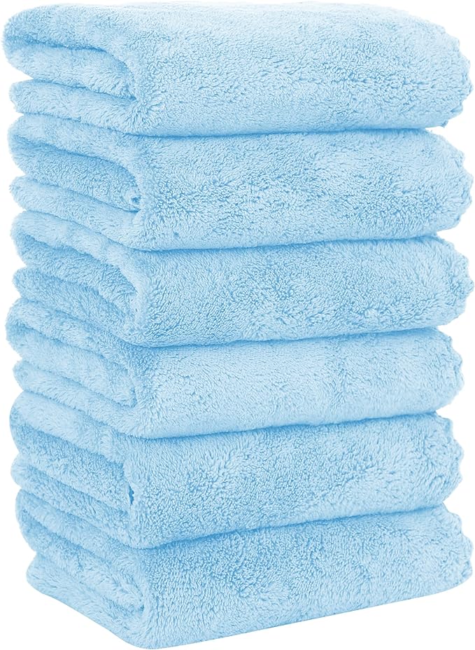 6 Pack Premium Hand Towels - Quick Drying - Microfiber Coral Velvet Highly Absorbent Towels - Multipurpose Use as Hotel, Bathroom, Shower, Spa, Hand Towel 16 x 28 inches (Aquamarine)