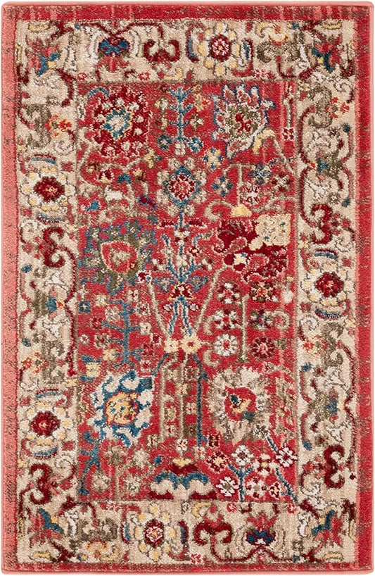 SAFAVIEH Kashan Collection Area Rug - 2' x 3', Red & Beige, Traditional Oriental Design, Non-Shedding & Easy Care, Ideal for High Traffic Areas in Living Room, Bedroom, Dining (KSN303L-2)
