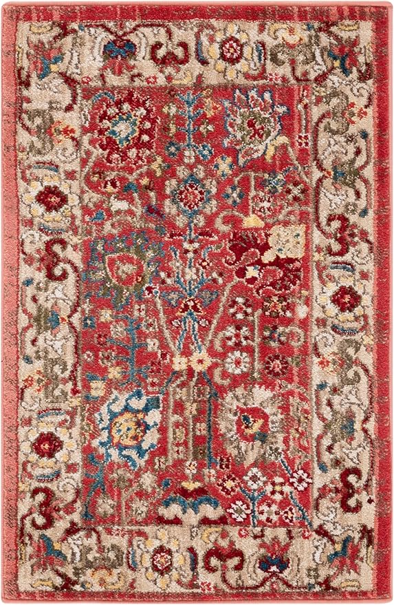 SAFAVIEH Kashan Collection Area Rug - 2' x 3', Red & Beige, Traditional Oriental Design, Non-Shedding & Easy Care, Ideal for High Traffic Areas in Living Room, Bedroom, Dining (KSN303L-2)