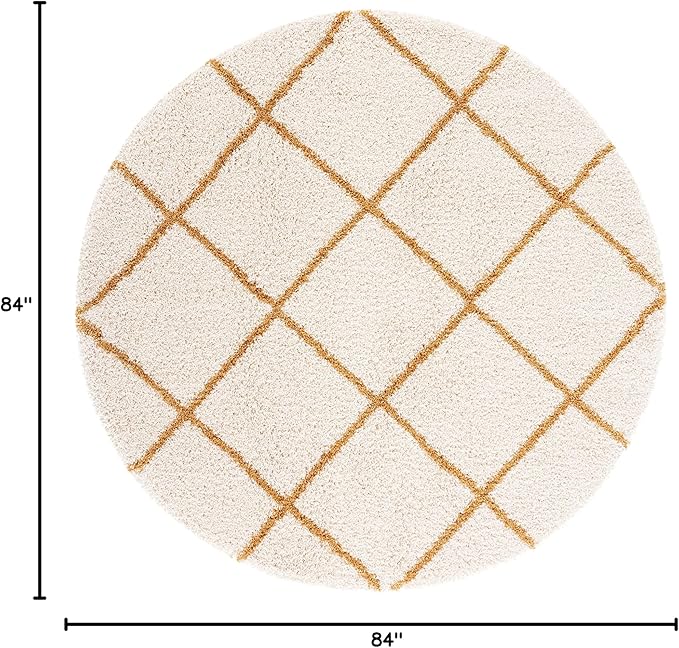 SAFAVIEH Hudson Shag Collection Area Rug - 7' Round, Ivory & Gold, Modern Trellis Design, Non-Shedding & Easy Care, 2-inch Thick Ideal for High Traffic Areas in Living Room, Bedroom (SGH281E)