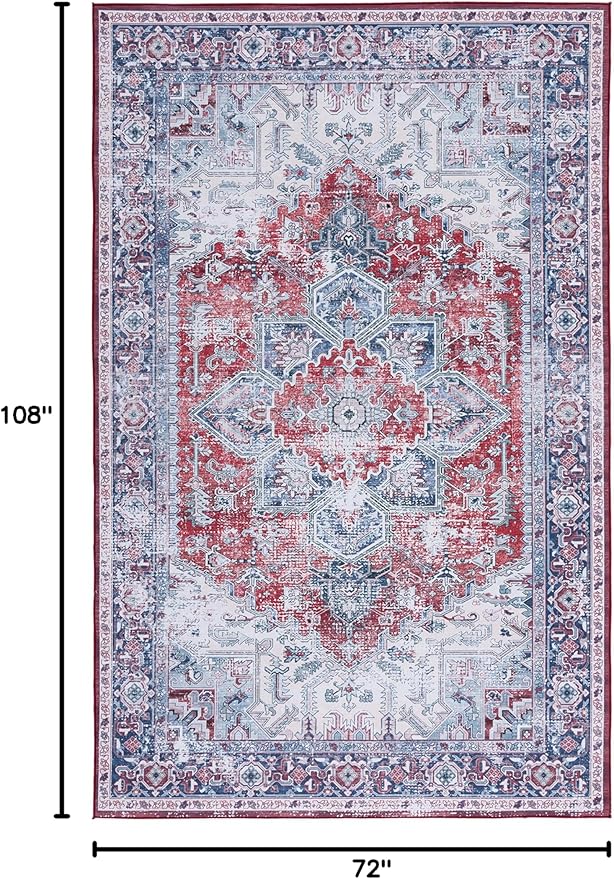 SAFAVIEH Washable Rug Tucson Collection - 6' x 9', Red & Navy, Slip Resistant & Easy to Clean, Ideal for Living Room, Bedroom, Dining Space (TSN101S)